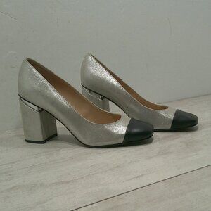 Franco Sarto Classy Metallic Roller Silver Black Leather Roller Pump Size 11 M